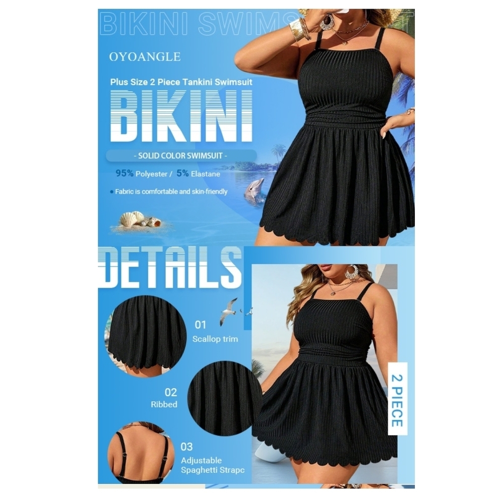 OYOANGLE - XL Elegant Black 2 Piece Swim Dress - Picture 5 of 13